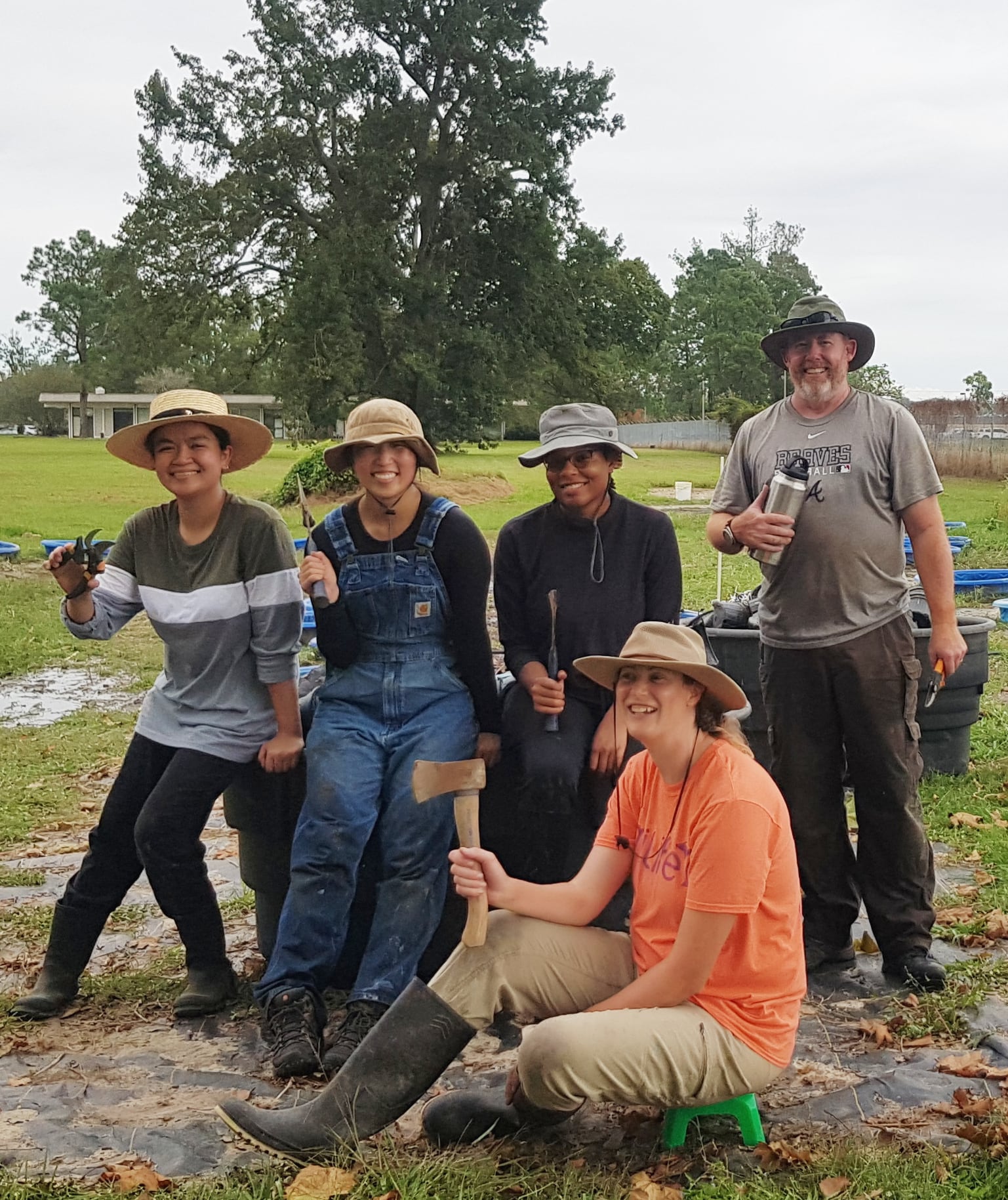 lab group working in garden